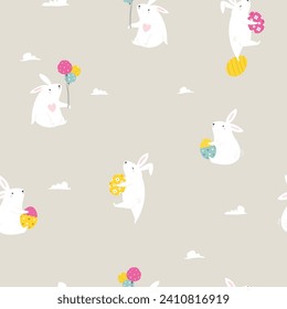 Easter seamless pattern with funny, cute rabbits. Holiday paper, gift wrapping, design