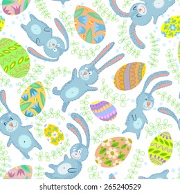 Easter seamless pattern with funny rabbits