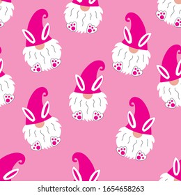 Easter seamless pattern with gnomes and bunny ears. Vector background for print on textile or paper.