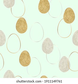 Easter seamless pattern with gold and silver eggs. 