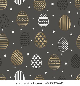 Easter seamless pattern with golden eggs. Background in modern style. Vector illustration 