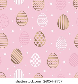Easter seamless pattern with golden eggs. Background in modern style. Vector illustration 