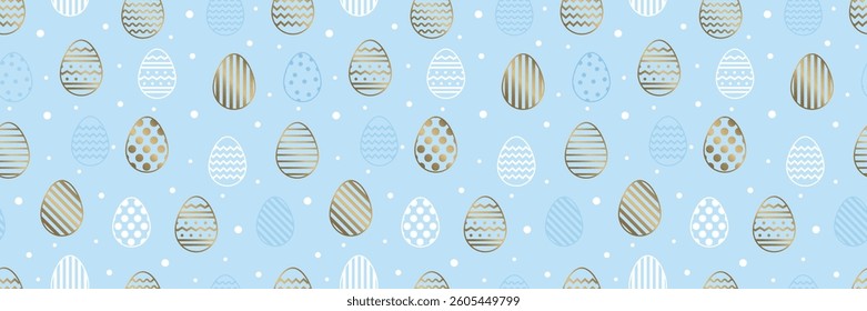 Easter seamless pattern with golden eggs. Background in modern style. Vector illustration 