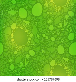 Easter Seamless Pattern in Green Colors. Easter symbols Shapes. Editable pattern in swatches.