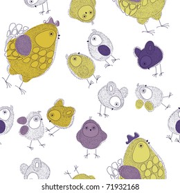 Easter seamless pattern with hen and chicks