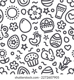 Easter Seamless Pattern with Icons. Usable for holiday design. Vector clipart template.