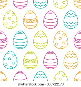 Easter seamless pattern with linear multicolor eggs. Holiday simple background. Vector illustration. 

