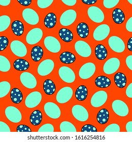 Easter seamless pattern with little eggs isolated on trendy color background. Cute kids print. Vector cartoon stock illustration. Season child textile design.Design wallpaper, wrapping paper, fabric.