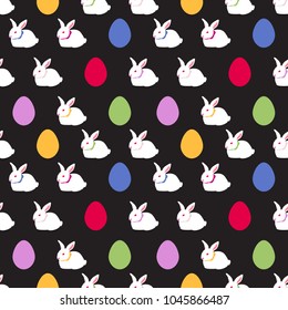 Easter seamless pattern. Lovely rabbits and colorful eggs. Happy easter!