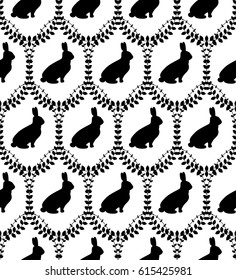 easter seamless pattern made of rabbits and egg looks like wreath of leaves. Good for background,wrapping, wallpapers.