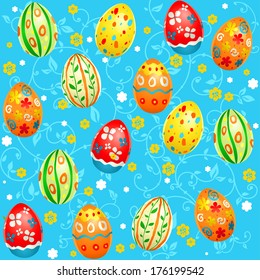 Easter seamless pattern with multicolor eggs. Vector illustration.