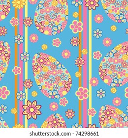 Easter seamless pattern on blue background