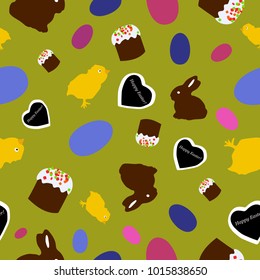 Easter seamless pattern on the green background