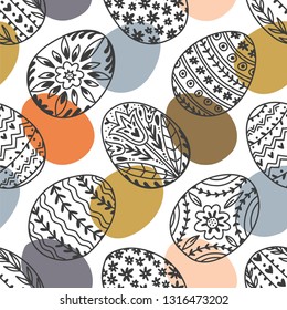 Easter seamless pattern with ornamental eggs, holiday background, vintage colors