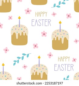 motif harmonieux de pâques aux couleurs pastel, style de dessin animé, impression de gâteau de pâques, illustration vectorielle à plat