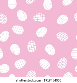 Easter seamless pattern. pink  background. white eggs with patterns . Gift card egg ornament, print pattern for textiles.