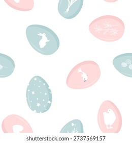 Easter seamless pattern with pink and blue decorated easter eggs. Gender Party Baby Boy or Girl Reveal Background. Vector illustration