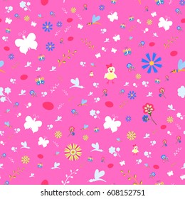  Easter seamless pattern. Pink Vector illustration for gift packaging, wrapping paper etc.