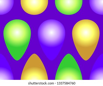 Easter Seamless Pattern Purple, Green and Yellow Eggs on Purple Background