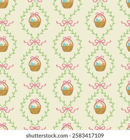 Easter seamless pattern, rabbit, bunny, eggs, background, print, pattern, greeting card, banners, web, wrapping paper, fashion, fabric, textile, wallpaper, cover