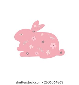 Easter Seamless Pattern Rabbit with Flower Background. Vector illustration on white