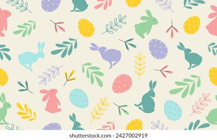 Easter seamless pattern with rabbits and eggs. Vector illustration