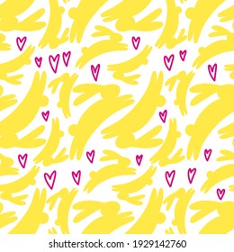 Easter seamless pattern with rabbits and hearts 
