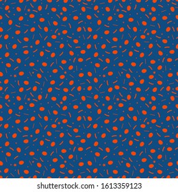 Easter seamless pattern with red little eggs and colorful sprinkles isolated on dark blue background. Cute kids print. Vector cartoon stock illustration. Season child textile design. Design wallpaper.