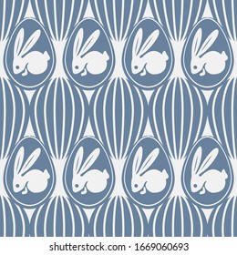 Easter seamless pattern. Repeating Bunnies and Eggs