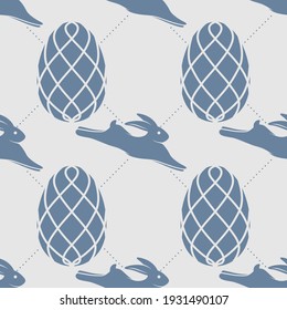 Easter seamless pattern. Repeating Bunnies and Eggs