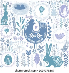 Easter seamless pattern in Scandinavian style. Editable vector illustration 