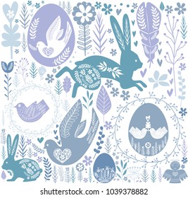 Easter seamless pattern in Scandinavian style. Editable vector illustration 