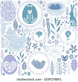 Easter seamless pattern in Scandinavian style. Editable vector illustration 