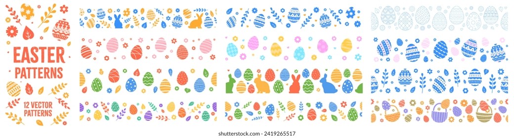 Easter seamless pattern set. Flat style.