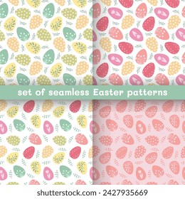 Easter seamless pattern set in simple flat design.Easter eggs cute illustration.