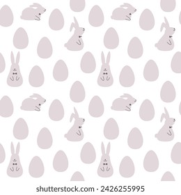 Easter seamless pattern in simple design. Flat cartoon vector illustration of easter bunnies eggs.