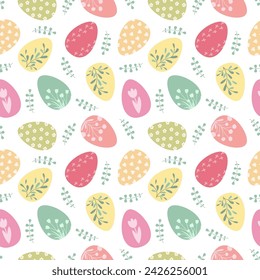 Patrón sin costuras de Pascua en diseño simple. Huevos de Pascua linda ilustración en estilo plano.