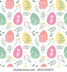 Easter seamless pattern in simple design. Easter eggs cute illustration in flat style.
