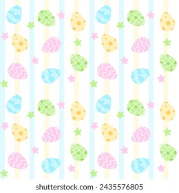 Easter seamless pattern, spring pattern with Easter eggs and stripe background, pastel colorful for design, paper wrap, card