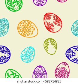 Easter seamless pattern with various carved eggs