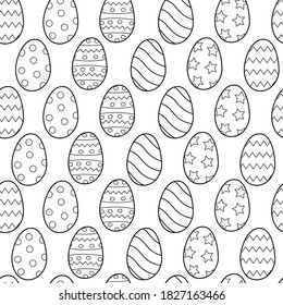 Easter seamless pattern. Vector background with Easter eggs on a white background for packaging, design, scrubbing, fabric. Black and white doodles for Easter eggs.