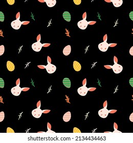 Easter seamless pattern vector image. Bunny, Eggs, grass easter decor. 