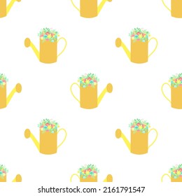 Osternahtloses Muster mit Tränkanlagen und Blumen auf transparentem Hintergrund. Vektorhandgezeichnete Illustration für Frühlingsferien, Druck, Umhüllungspapier, Schrapbook, Textilien, Geschenk, Kind, Garten