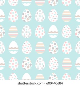 Easter seamless pattern with white chicken eggs. Perfect for wallpaper, gift paper, pattern fills, web page background, spring and Easter greeting cards. Soft pastel colors.