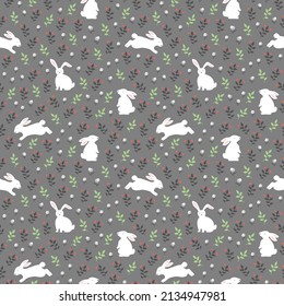 Easter seamless pattern with white rabbits on gray background,design for wallpaper,fashion,fabric,textile,kid product and all print,vector illustration