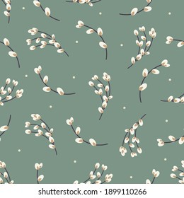 Easter seamless pattern with willow twigs. Easter background. Design for paper, textile, scrapbooking, printing. Vector illustration