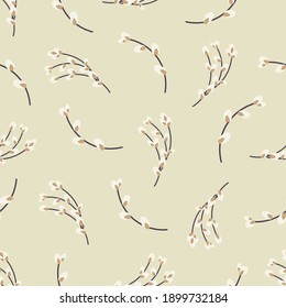 Easter seamless pattern with willow twigs. Easter holiday background. Design for paper, textile, scrapbooking, printing. Vector illustration
