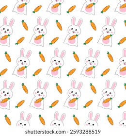 Easter seamless pattern.Cute little bunny, rabbit repeat pattern isolated on white background.Vector graphic illustration.