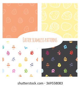 Easter seamless patterns set. Colorful  eggs. Vector collection.
