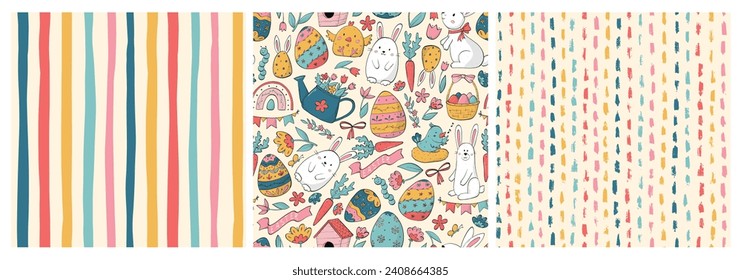 Easter seamless patterns set for wallpaper, nursery textile prints, tablecloth, wrapping paper, fabric, packaging, stationary, etc. EPS 10